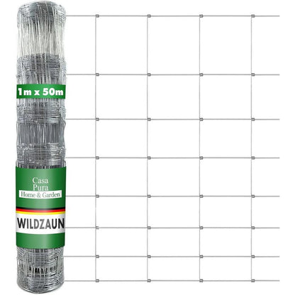 CASA PURA Wildzaun - Verzinkt in Fachhandel-Qualität - Maschenbreite: 15 cm - Verschiedene Höhen - Länge: 50 m - Forstzaun, Tierzaun, Drahtzaun, Gitterzaun, Drahtgeflecht - Verzinkter Draht - Vielseitig einsetzbar