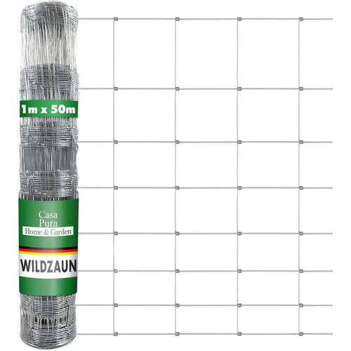 CASA PURA Wildzaun - Verzinkt in Fachhandel-Qualität - Maschenbreite: 15 cm - Verschiedene Höhen - Länge: 50 m - Forstzaun, Tierzaun, Drahtzaun, Gitterzaun, Drahtgeflecht - Verzinkter Draht - Vielseitig einsetzbar