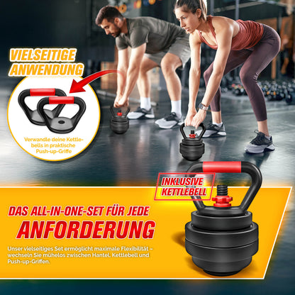 RE:SPORT 2 in 1 Hanteln Set 20 kg | Hantelset verstellbar | Kurzhantel & Langhantel | Sternverschlüsse & Verbindungsrohr