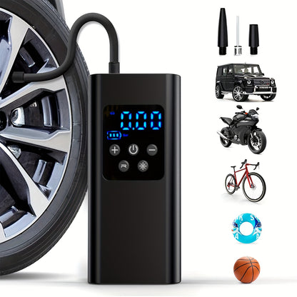 Tragbarer Luftkompressor mit 3 wiederaufladbaren Batterien, LCD-Display, LED-Licht und SOS-Modus - Ideal für Autos, Motorräder und Fahrräder