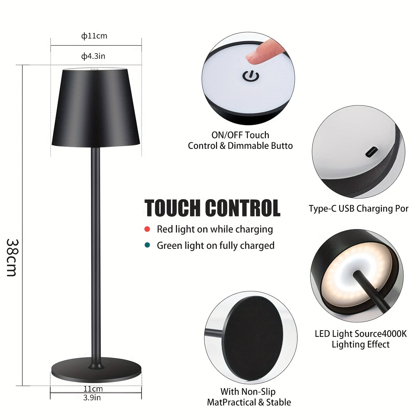2/4er-Packung Kabellose Tischlampen, Wiederaufladbare Lampen, Touch-Steuerung, 3 Farbtemperaturen, Stufenlos Dimmbar, IPX7 LED Tragbare Kabellose Lampe, 4000mAh Batteriebetriebene Lampe