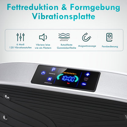 Intelligente Vibrationplatte mit Fernbedienung, 120 Stufen Elektromagnetische Massage, Leiser Motor, Ganzkörper-Trainingsgerät zur Gewichtsreduzierung, Maximale Belastbarkeit 120KG, Geeignet für Home Fitness, Ohne Batterie
