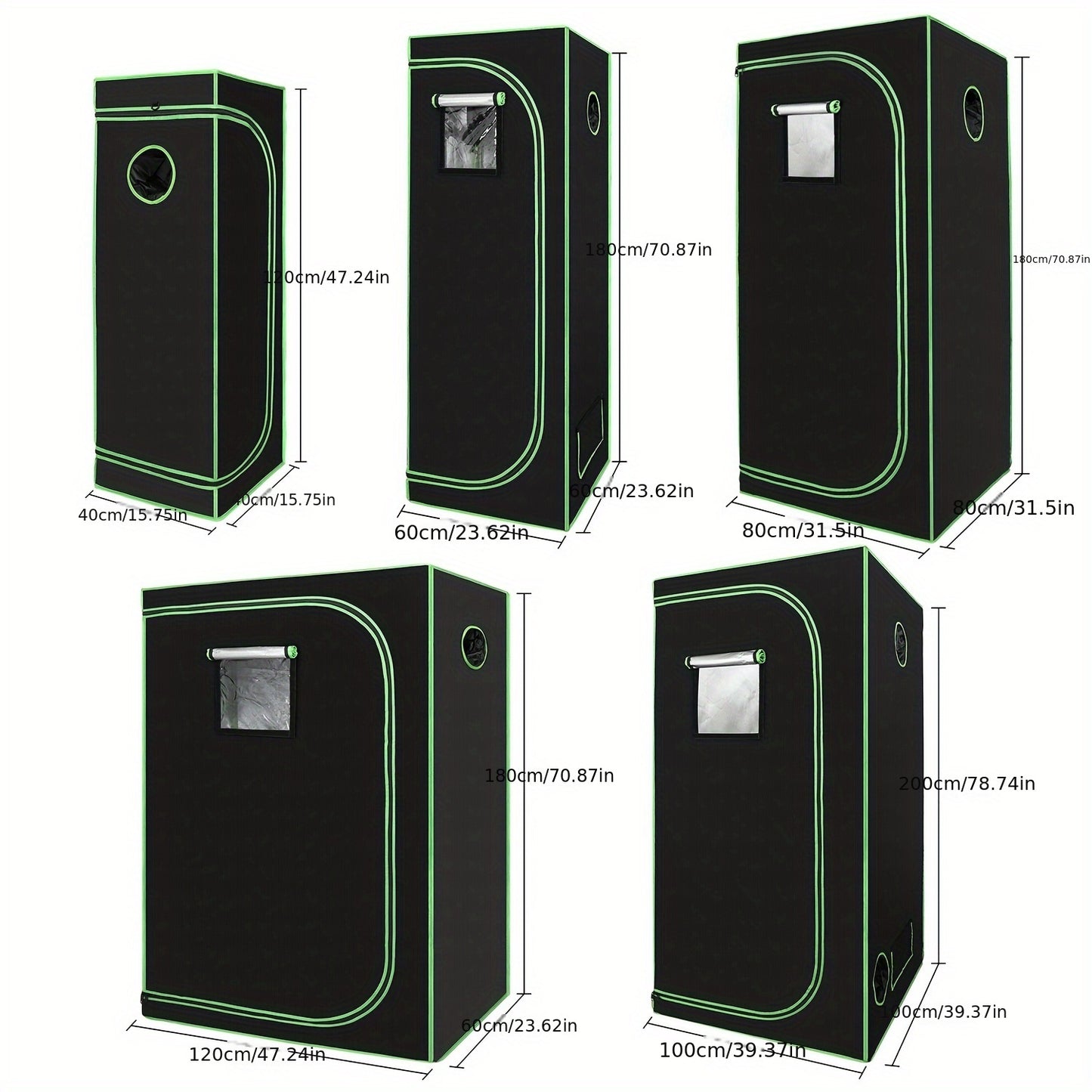 Kulturzelt 40X40X120Cm 60X60X180Cm 80X80X180Cm 100X100X200Cm 120X60X180Cm Homegrowing Kulturzelt für Pflanzen Lichtdicht und Wasserdicht Kulturzelt Indoor Growbox Schwarz-Grün Kulturzelt
