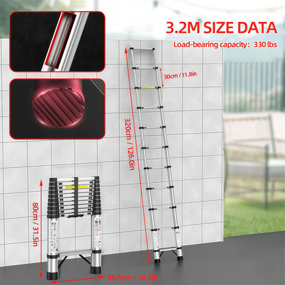 150kg Edelstahl Leiter, 4.4m 3.8m 3.2m 2.6m Teleskop Faltleiter, Tragbare Sicherheitsleiter, Geeignet für Renovierungsleiter für Zuhause, Stufenleiter Faltbar, Tragbare Leiter, Gartenbeschneidungs Zugang, Verstellbare Stufenleiter