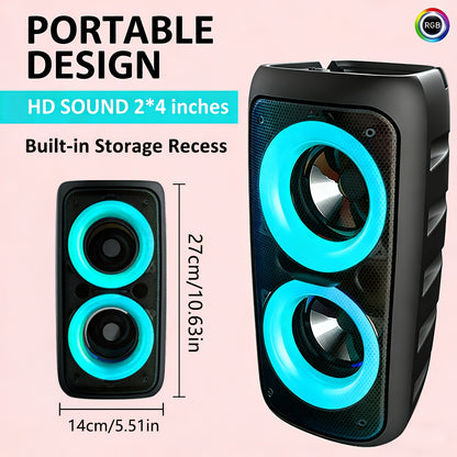 6000W Tragbarer Outdoor-Bluetooth-Lautsprecher mit mehreren Lichteffekten, 360°-Panorama-Sound, immersivem Audio, modischem Design, leichtem Gehäuse, Typ-C-Aufladung, USB/DC-Anschluss, TF-Karte, Mikrofon, Knopf-Lautstärkeregler, ideal für Camping, Wandern