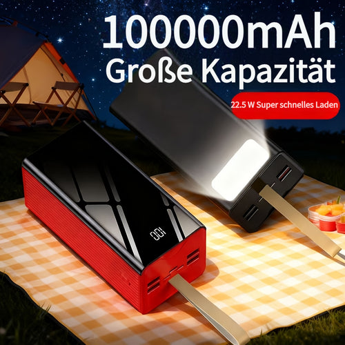 Schnelles USB-Laden, 100000mAh Powerbank mit großer Kapazität, mit Campinglampe/LED-Stromanzeige, geeignet für iPhone, Android  digitale Geräte, Akku-Pack für Outdoor-Reisen/Camping, Notfall-Akku-Pack für den Außenbereich, Geschenk für Freunde