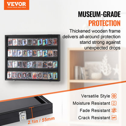 VEVOR 36 gestufte Sportkarten-Ausstellungsregal, 30,5 x 24,3 x 2,1 Zoll, Baseball-Karten-Ausstellungsrahmen mit 98 % UV-Schutz, transparentes PC-Glas, verriegelbarer Wandschrank für Fußball, Basketball, Eishockey, Kartentrading