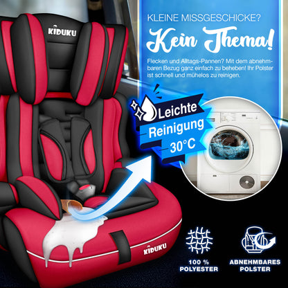 KIDUKU® Kindersitz Auto 9-36 kg (1-12 Jahre) mit Kindersitzunterlage - Autositz ECE R129/03, Gruppe 1/2/3 Autokindersitz 3-Punkt-Sicherheitsgurt Kinderautositz einstellbare Kopfstütze