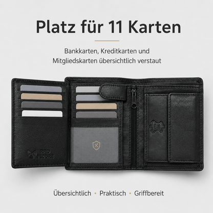 Herren Portemonnaie aus Echtleder mit RFID Schutz, 11 Kartenfächer, Sicher & Kompakt für Alltag, Büro und Reise
