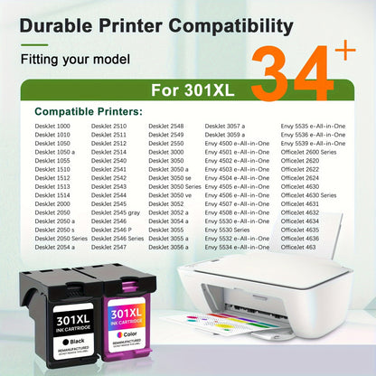 301XL Black & Color Tintenpatronen Replacement Für HP 301XL Works with HP DeskJet 1000 1050 1055 1056 1510 1513 1517 2000 2050 2510 2540 OfficeJet 2620 2622 Envy 4500 4502 5530 5532 Drucker, Multipack