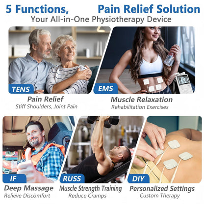Wiederaufladbarer TENS und EMS 5-in-1 Muskelstimulator, 78 Programm, Dual-Kanäle, 15 Stufenstärke, 7 Pads, Schmerzlinderung bei Körpermüdigkeit, Rücken, Nacken, Karoschmerz, Arthritis, Fuß, Gelenke uvm., Kompakt & Tragbar für Zuhause, Büro oder Reisen