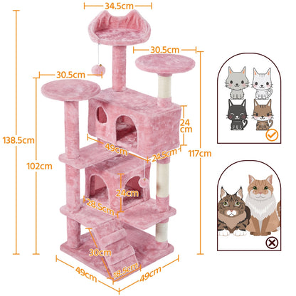 Costoffs Kratzbaum Katzenbaum 138 cm, Stabiler Katzenkratzbaum Katzenmöbel mit Spielkugel & Katzenhöhle, Kletterbaum für Katzen, Katzenhaus Kratzturm