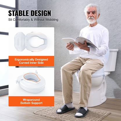 VEVOR Erhöhter Toilettenstuhl, 4" Höhe, 300 lbs Tragfähigkeit, Universal Toilettenstuhl Erhöher, Schraubstangenverriegelung, für Ältere, Behinderte, Patienten, Schwangere, Medizinisch