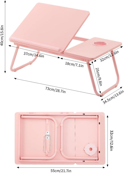 Faltbarer Laptop Schreibtisch mit Getränkehalter | Höhenverstellbares Computer Bett Tablett, Leseständer für Notebooks, Holzmaterial von Youyijia