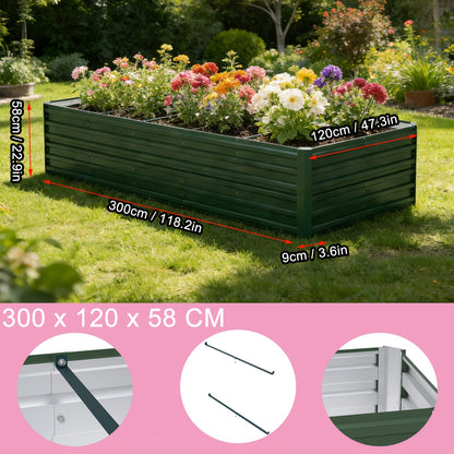 Hochbeet-Set – Pflanzkasten für Gemüse & Blumen im Freien – Rechteckiges Kräuterhochbeet für Garten, Terrasse – Grün/Schwarz/Silbrig – 4 Größen wählbar