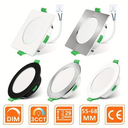 6er-Pack ALUSSO Einbauleuchten mit LED-Spot, 55-68 mm Aussparung, dimmbar, 4 W, 230 V, 260-310 Lm, Warmweiß 3.000 K/Neutralweiß 4.000 K/Kaltweiß 6.500 K auswählbar, für Schlafzimmer, Wohnzimmer, Küche, rund