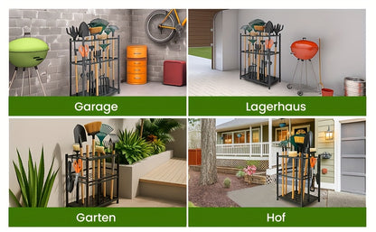 Gartengeräte-Organizer, Platz für 50+ Werkzeuge, Verstellbar und Kompakt zur Organisation Ihrer Garage/Gartenarbeit, mit praktischen Haken für Rechen, Besen usw., Langlebiger Metall-Geräteturm in Schwarz