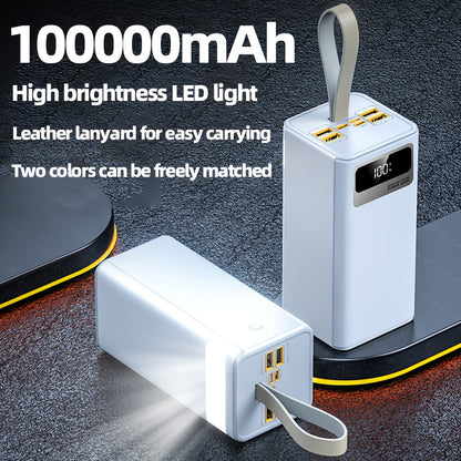 80000mAh/100000mAh Powerbank, 22,5W Super-Schnellladung, Ultra-Großkapazität Powerbank, Intelligente Digitalanzeige, Leder-Trageschlaufe, Outdoor-Camping-LED-Licht, Reise-Notstromversorgung, Geeignet für Handys, Android  Digitale Geräte, Kann Mehrere Gerä