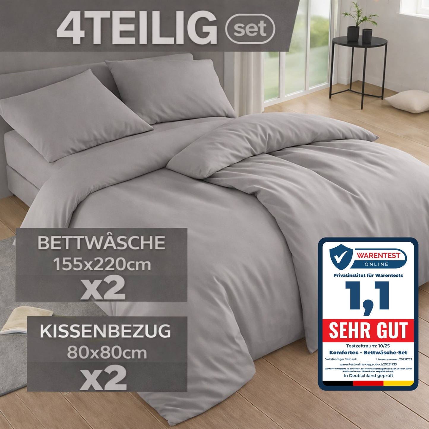 4-teiliges Bettwäsche-Sets 4 verschiedene Größen – 2x Bettbezug & 2x Kissenbezug 80x80 cm & 40x80 cm, Weiche Mikrofaser, Atmungsaktiv & Pflegeleicht, Ganzjahresgeeignet