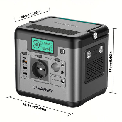 SWAREY Tragbarer Powerbank, Powerstation 518 Wh, Solar-Generator 500 W AC Ausgang, 65 W USB-C Anschluss, Stromgenerator Batterie für Party, Reisen, Camping, Wohnmobil, Notfall