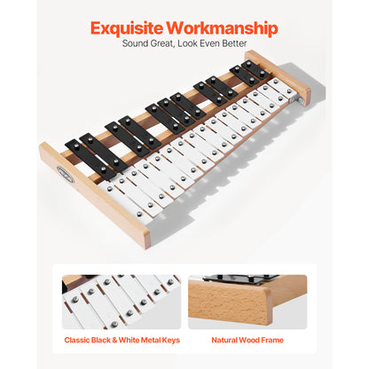 VEVOR Glockenspiel Xylophone, 27 Notes, Professional Xylophone Percussion Instrument, with Metal Keys, Includes 4 Mallets, Carrying Bag, Beginner Musical Instrument for Adults and Kids Music Teaching