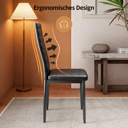 6 Stühle Set Kunstleder Schwarz | Hohe Rückenlehne | Für Esszimmer, Konferenzraum, Büro | 96x39x41 cm | 150 kg Belastbarkeit