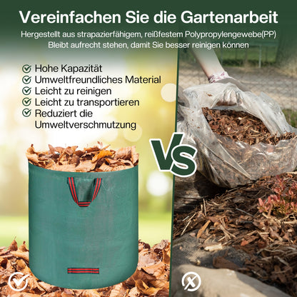 Gartensacke, 3er-Pack, je 272 Liter - Garten Laubsäcke mit Griffen - Faltbar, hergestellt aus 150GSM Polypropylen-Gewebe, langlebig - Geeignet für Rasenschnitt, Gartenabfälle, Grünaufkommen und herabgefallene Blätter