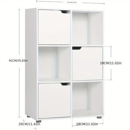 1 Stk. Bücherregal, Vertikales Bücherregal, Home Office Aufbewahrung, Archivschrank, 3 Türen, 6 Fächer, Arbeitsregal, 59.6X91X29Cm