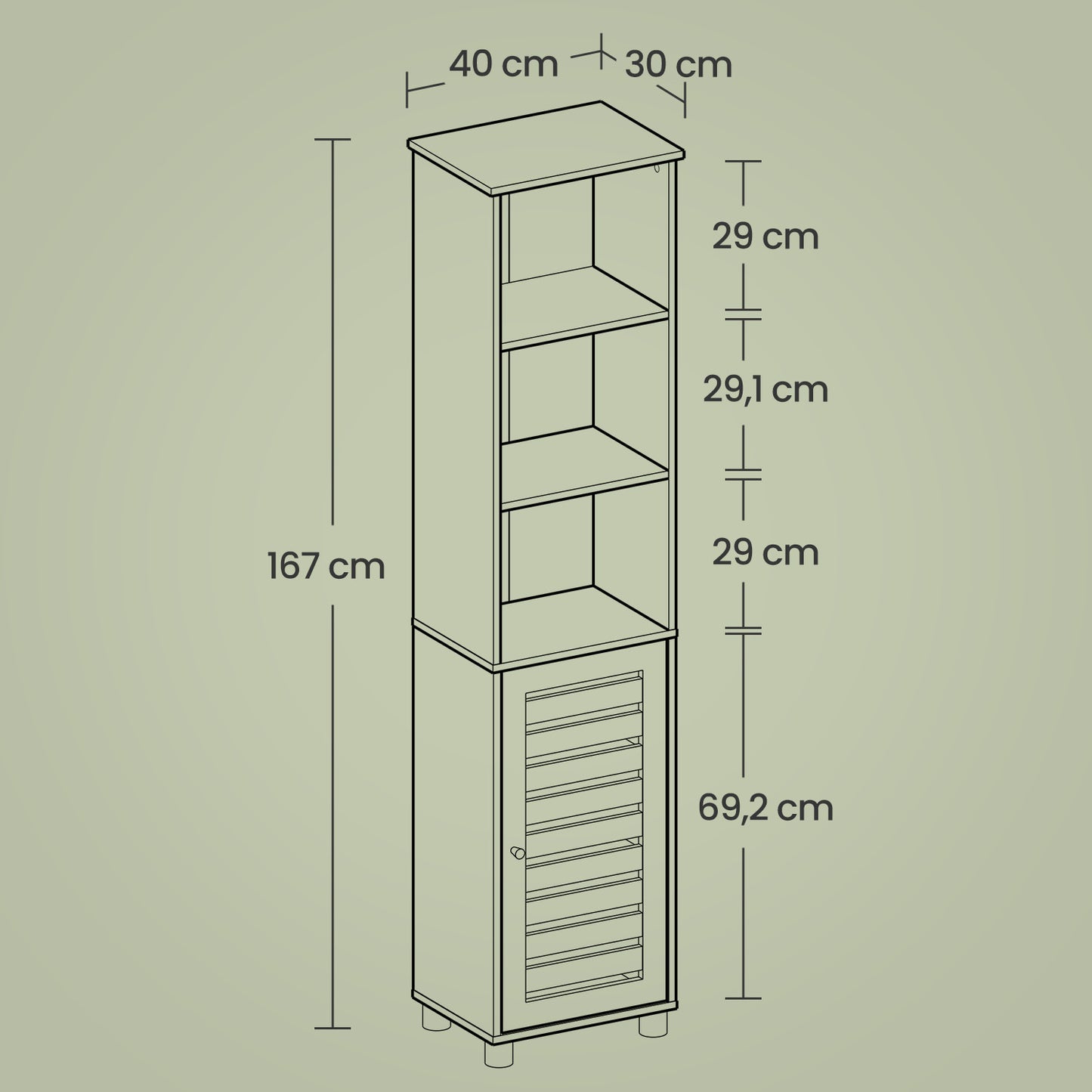 Hochschrank fürs Badezimmer, Badregal stehend, hoher Badezimmerschrank, 3 offene Fächer, 2 verstellbare Ablagen