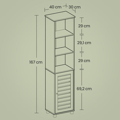 Hochschrank fürs Badezimmer, Badregal stehend, hoher Badezimmerschrank, 3 offene Fächer, 2 verstellbare Ablagen