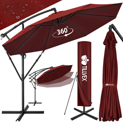 tillvex® Sonnenschirm Alu + Abdeckung + Windschutz Ø 300 cm mit Kurbel Ampelschirm Groß mit Ständer & Windschutz Gartenschirm UV-Schutz Aluminium Kurbelschirm Marktschirm wasserdicht 360° drehbar Terrasse Garten Balkon