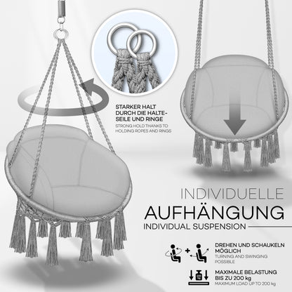 tillvex® Hängesessel Outdoor 200kg zum Aufhängen Hängestuhl XL Indoor mit Kissen Hängekorb wetterfest Schaukelkorb Hängeschaukel mit Kissen