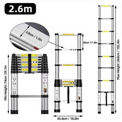 Teleskop-Leiter aus Edelstahl, 2,6 bis 6,3 Meter - ein robustes, tragbares und faltbares Design mit rutschfesten Gummifüßen und Sicherheitsverriegelung, ideal für Wandmalerei, vielseitigen Höhenzugang, Heimwerkerarbeiten