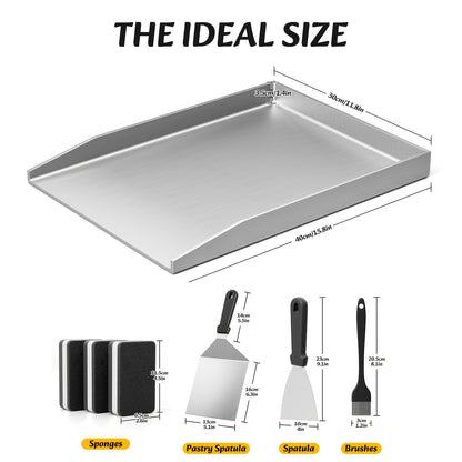 Devesanter BBQ-Pfanne, Gas-Grillpfanne mit BBQ-Spatel-Set, 4 mm rostbeständigem 304 Edelstahl, 40 x 30 cm, geeignet für Kamine, Grillbereiche, Lagerfeuer, Öfen oder Herde, Grillpfanne, Lagerfeuerkochen, robustes Design, Profi-Qualität
