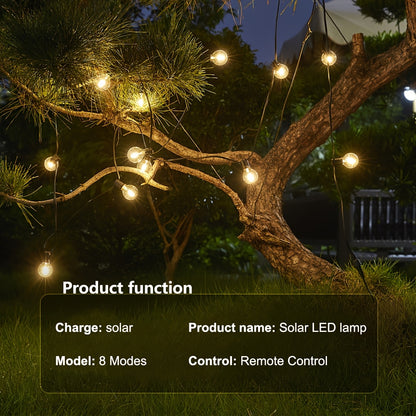 7m/9,5m/10m/12m/15,5m/17,25m G40 LED Solar-Lichterkette für den Außenbereich mit Fernbedienung, 8 Beleuchtungsmodi, IP65 Kunststoffbirne für Partys, Hochzeiten, Innen- & Außenbereich