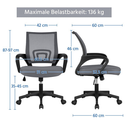 Costoffs Bürostuhl ergonomiscer Schreibtischstuhl für Büro Wohnzimmer Drehstuhl höhenverstellbarer Computerstuhl 136 kg