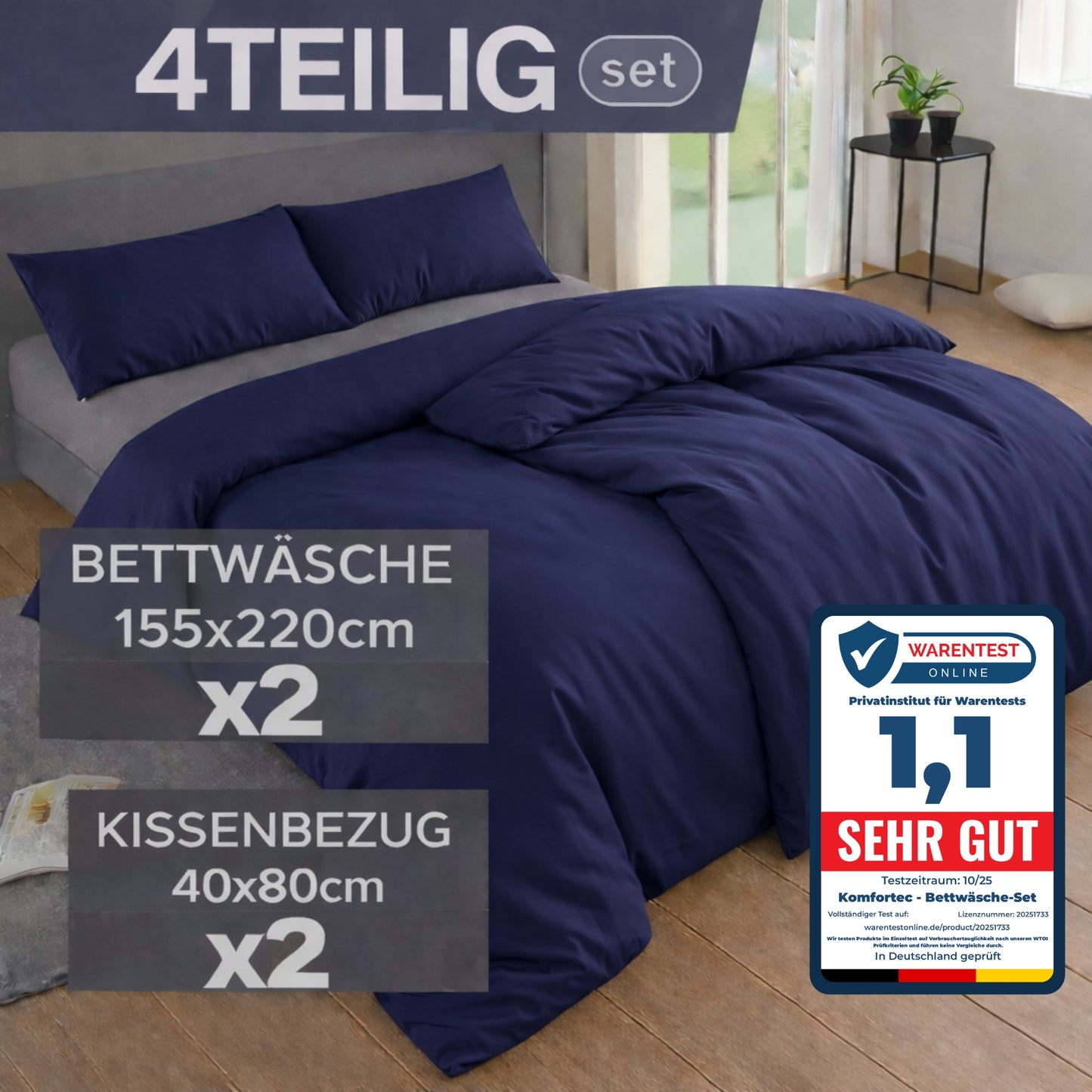 4-teiliges Bettwäsche-Sets 4 verschiedene Größen – 2x Bettbezug & 2x Kissenbezug 80x80 cm & 40x80 cm, Weiche Mikrofaser, Atmungsaktiv & Pflegeleicht, Ganzjahresgeeignet