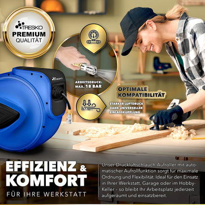 TRESKO® Druckluft Schlauchtrommel automatisch | Druckluftschlauch Aufroller 1/4" Anschluss | Wandschlauchhalter Automatik Schlauchaufroller