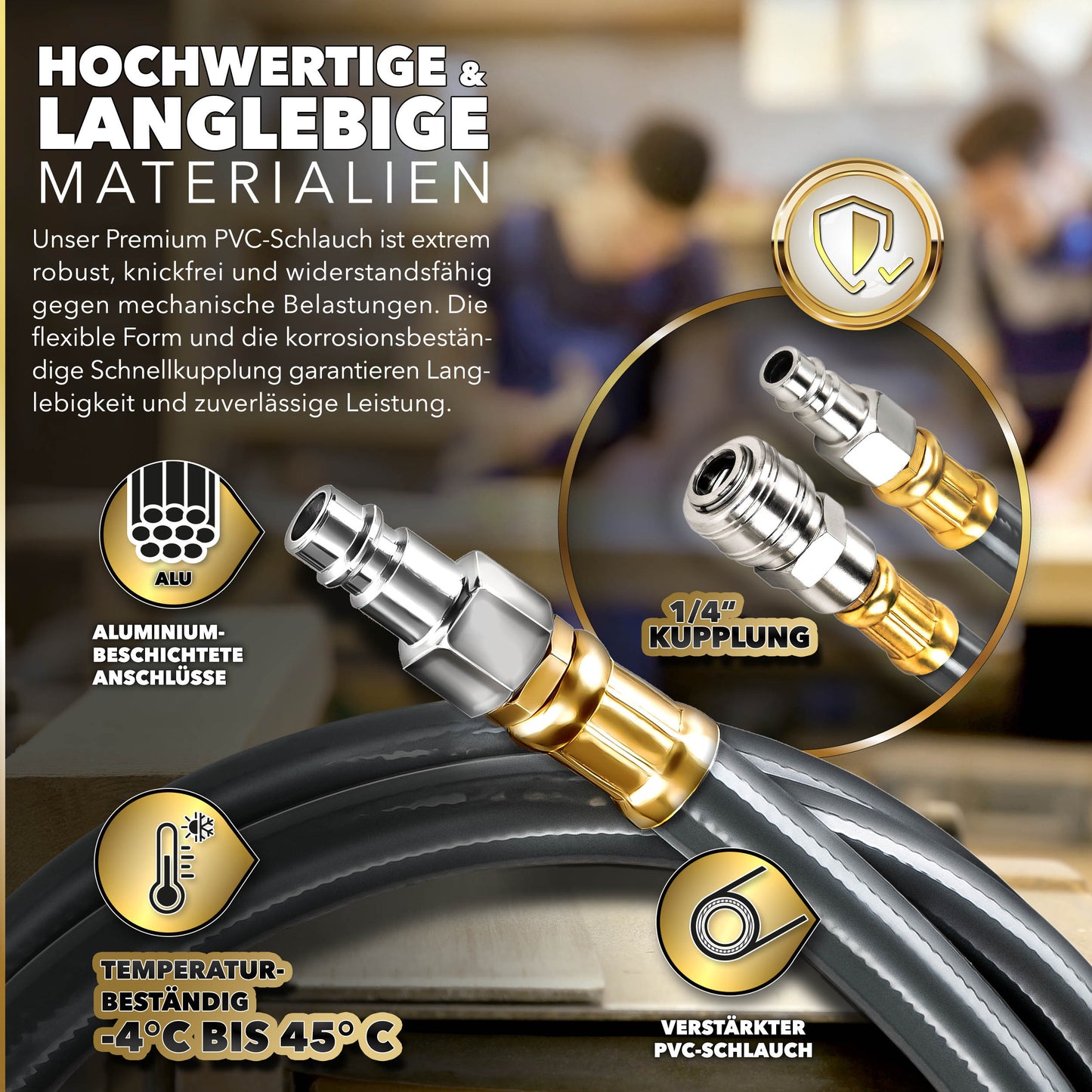 TRESKO® Druckluft Schlauchtrommel automatisch | Druckluftschlauch Aufroller 1/4" Anschluss | Wandschlauchhalter Automatik Schlauchaufroller