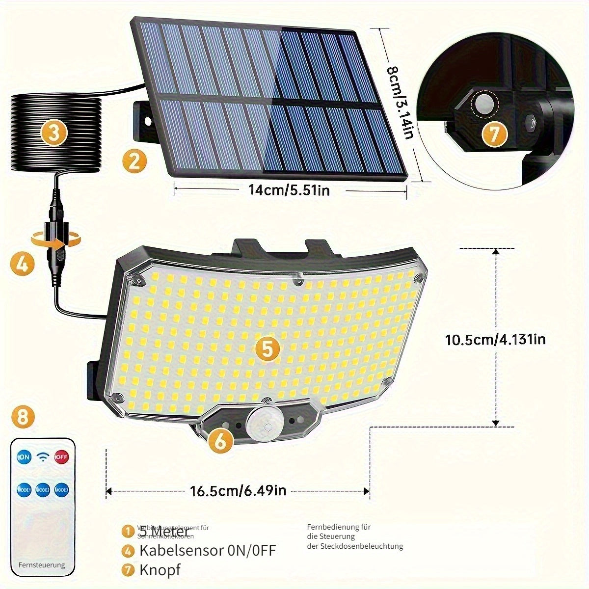 /2 Stück/1 Stück LED Bewegungsmelder Solarleuchten, 3St für Schlafzimmer – Hauptansicht