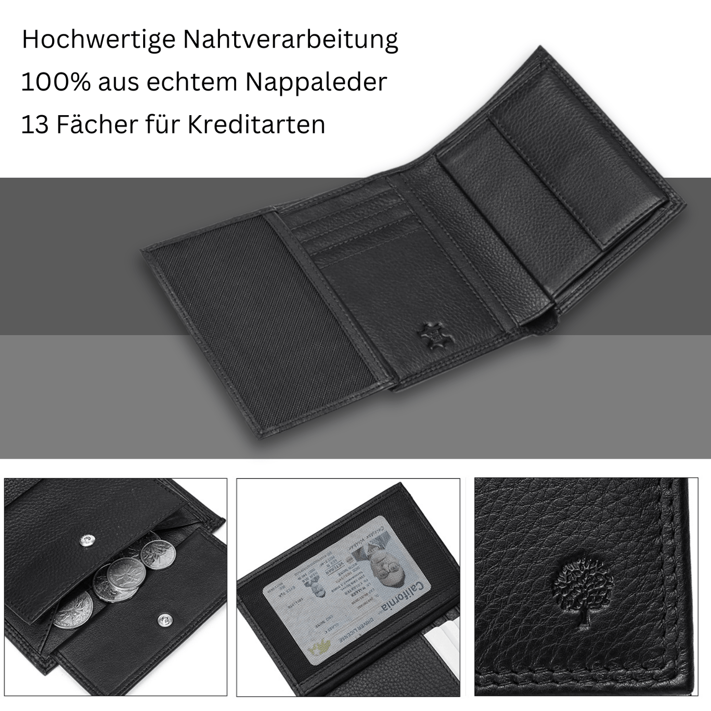 Herren Geldbörse aus echtem Wildleder – RFID Schutz, Vintage Stil, Großes Fassungsvermögen mit 12 Kartenfächern, Münzfach & Sichtfenster, Soft Touch, Langlebig