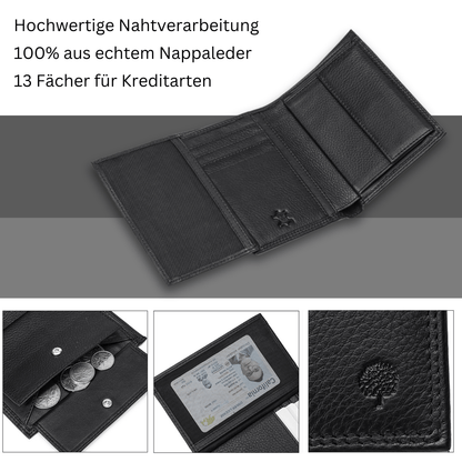 Herren Geldbörse aus echtem Wildleder – RFID Schutz, Vintage Stil, Großes Fassungsvermögen mit 12 Kartenfächern, Münzfach & Sichtfenster, Soft Touch, Langlebig