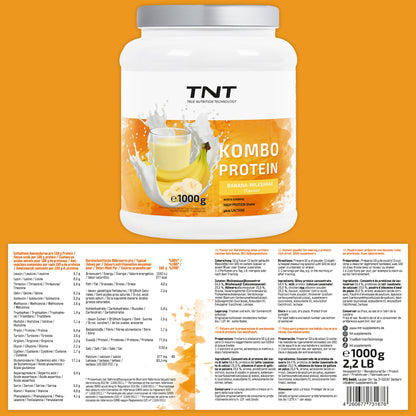 TNT Kombo Protein (1000g) • Protein Pulver mit 3 Eiweiß-Quellen • Extra cremig • Laktase und Flohsamenschalenpulver