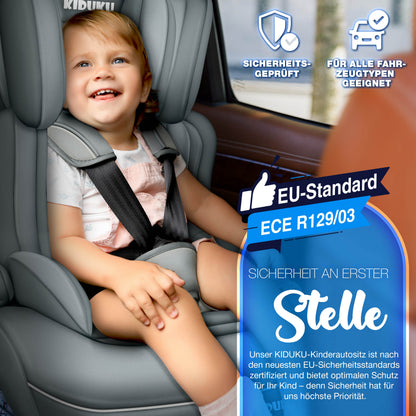 KIDUKU® Kindersitz Auto 9-36 kg (1-12 Jahre) mit Kindersitzunterlage - Autositz ECE R129/03, Gruppe 1/2/3 Autokindersitz 3-Punkt-Sicherheitsgurt Kinderautositz einstellbare Kopfstütze