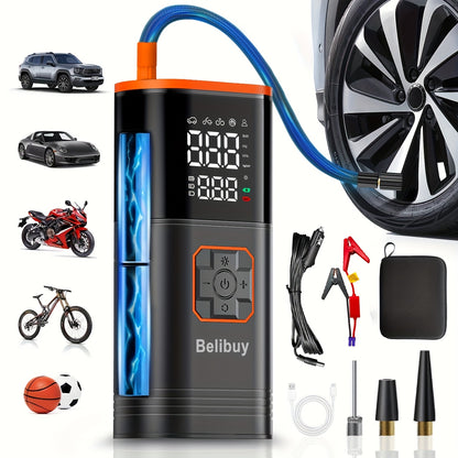 8000mAh/10000mAh/12800mAh Starthilfe Power Pack, 6000A Autobatterie Booster 12V Starthilfe mit 150PSI Reifenfüller, tragbarer Luftkompressor mit LCD-Display, Starthilfe Power Pack (7.5L Benzin/6L Diesel), LED-Licht