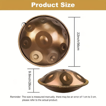 Handpan-Trommel 55,88 cm d-Moll Kurde, 440Hz 9 Noten Handtrommelnstrument, Hochwertige Stahlhandtrommel, Musikalisches Meditationsinstrument mit Trommlertasche, Staubschutzstoff, Schlägel, Ständer, Klangaufkleber für Anfänger - Handpan-Instrument Handpan-