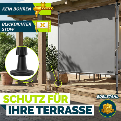 tillvex® Senkrechtmarkise Balkon ohne Bohren Klemmmarkise für draußen mit Kurbel Sichtschutz Außen Ausziehbar & Blickdicht Vertikalmarkise Balkon Terrasse Garten Sichtschutzrollo Wetterfest