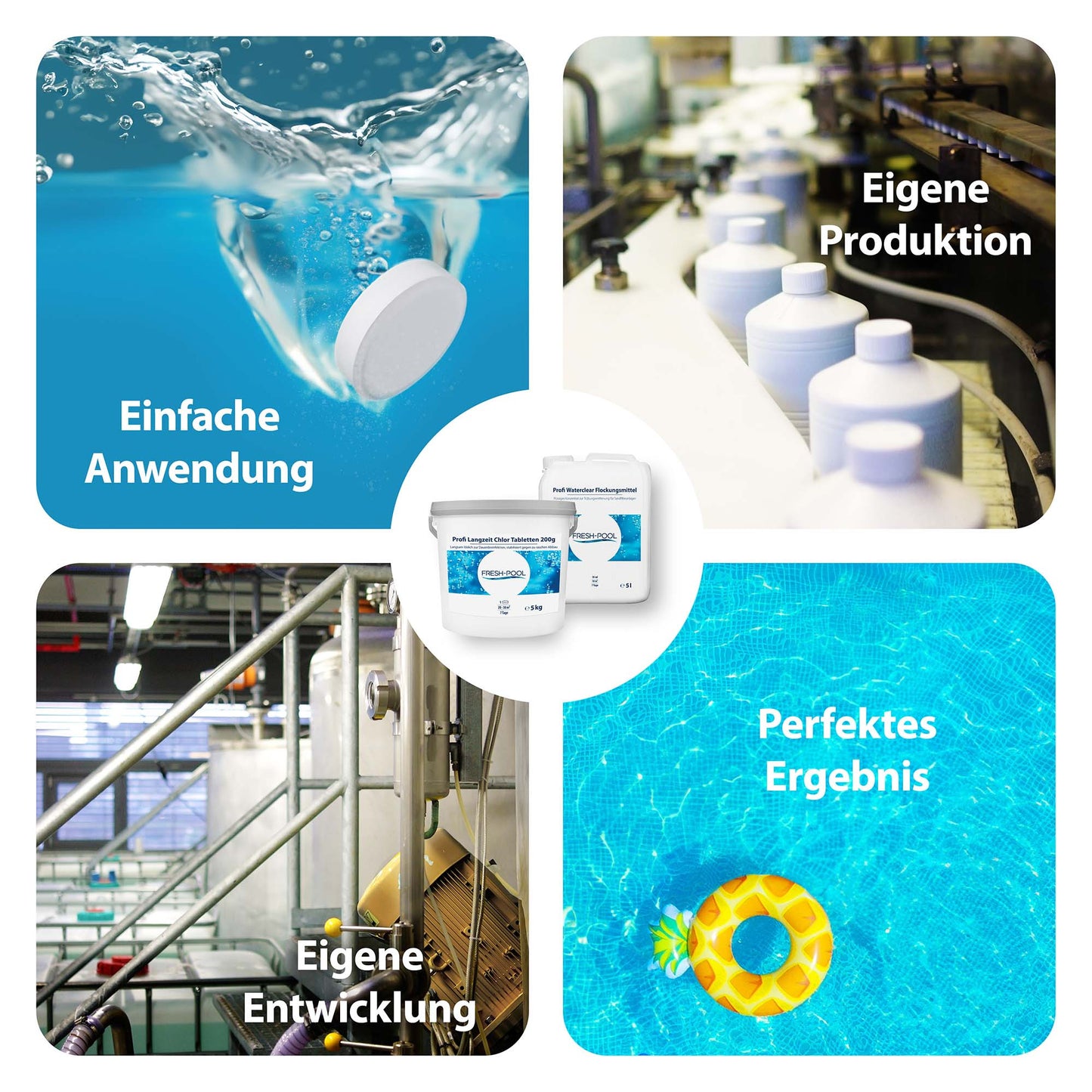 Fresh-Pool Profi 5in1 Multifunktion Tabletten 200g 5 kg - Chlortabletten für Pool mit Algizid und Flockung | Multifunktionstabletten | Multitabs 5 in 1 200g