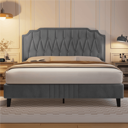Costoffs Polsterbett mit Höhenverstellbarem Kopfteil Bettrahmen mit Lattenrost Getuftetes Design Stoffbett Kein Boxspring Erforderlich