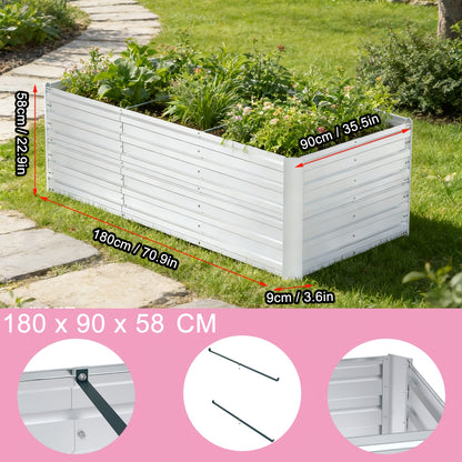 Hochbeet-Set – Pflanzkasten für Gemüse & Blumen im Freien – Rechteckiges Kräuterhochbeet für Garten, Terrasse – Grün/Schwarz/Silbrig – 4 Größen wählbar
